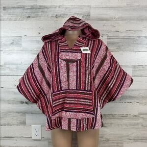 NWT Baja Fuegos Boho Hoodie Poncho Size Large Hippie Surfer Beach Life Shirt